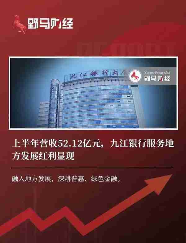 上半年营收52.12亿元，九江银行服务地方发展红利显现