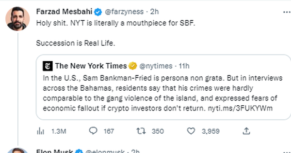马斯克及加密社区谴责纽约时报为SBF发布的最新洗白文章