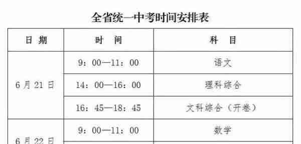河北省统一中考时间安排表发布